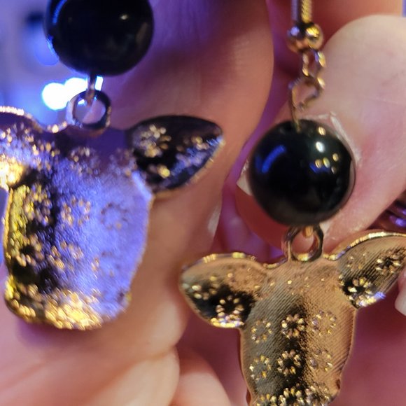Black Cow Axolotl Charm Earrings - Picture 4 of 6
